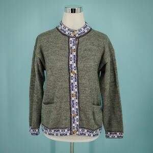 American South Side Size Medium M Gray Print Alpaca Wool Peru Cardigan